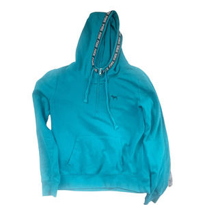 Victoria's Secret PINK Teal Half Zip Hooded Pullover Sweatshirt Size Medium